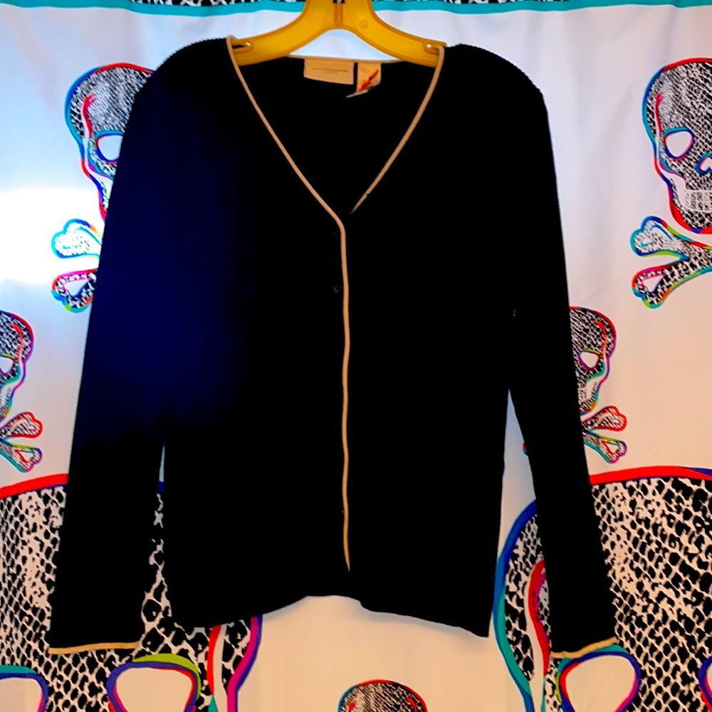 Liz Claiborne sport black sweater with white trim